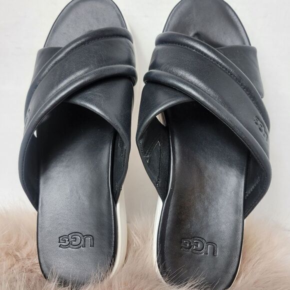 UGG Zayne Crossband Blck Leather Sandal Size 9 - Picture 8 of 10